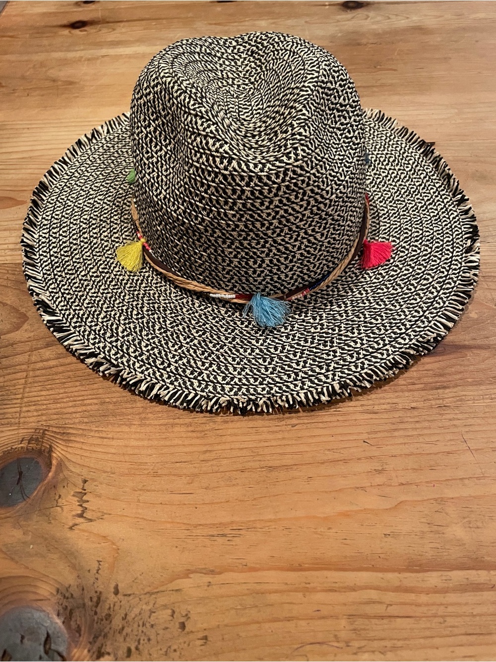 Cappelli Brown Ivory Fedora Short Brim Hat Beaded Tassel Southwest Aztec Boho OS